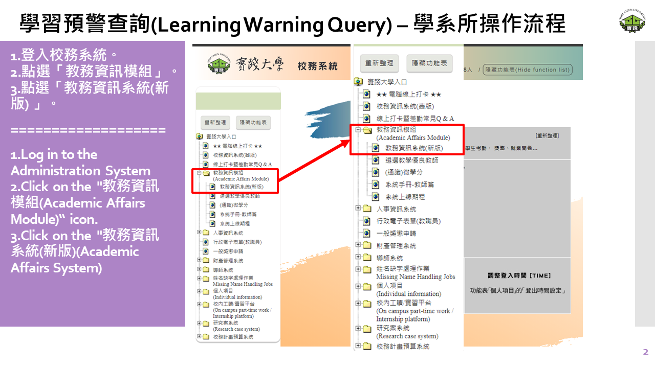 學習預警查詢(Learning Warning Query) – 學系所操作流程