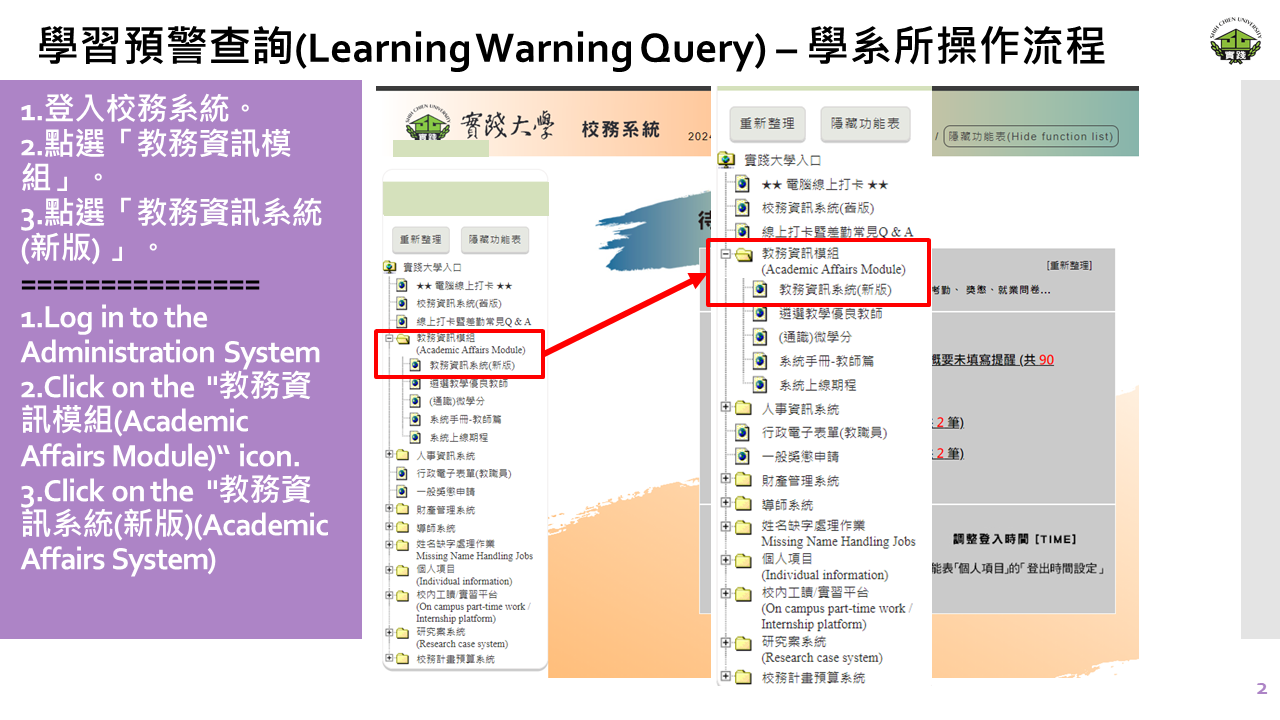 學習預警查詢(Learning Warning Query) – 學系所操作流程